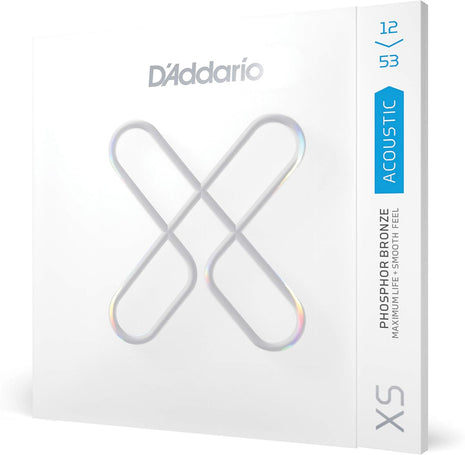 D'Addario XS Phosphor Bronze Coated Acoustic Guitar Strings 12-53 | XS Phosphor Bronze acoustic strings deliver warm tone, long-lasting performance, tuning stability, and comfort.