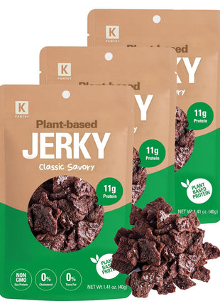 Vegan Jerky Korean Classic Savory – Umami Flavor 11g Plant-Based Non-GMO Soy Protein, Low-Fat On the Go Snack - 150 Calories Per Bag, 1.35oz. Pack of 3
