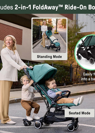 Ingenuity 3D Travelmate Pro Lightweight Travel Stroller with Fold-Away Ride-On Board for Toddlers, Airplane Overhead Bin Compatible, Car Seat Ready, One-Hand Fold