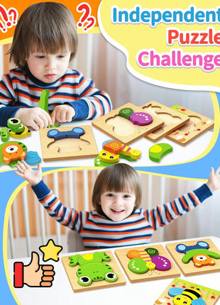 Bekayshad Wooden Puzzles for Toddlers 1-3, Montessori Toys for 1 2 Year Old | Toddler Puzzles, 1 2 Year Old Boy Girl Birthday Gifts, 6 Pack Animal Shape Jigsaw Puzzles, Learning Educational Preschool Toy