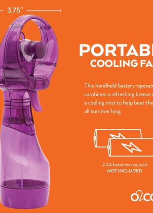 O2COOL Deluxe Handheld Battery Powered Water Misting Fan (Purple)