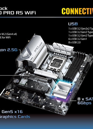 ASRock Z790 Pro RS WiFi LGA1700 ATX Motherboard, Supports 14th/13th/12th Gen Intel Core Processors, DDR5 7200+ (OC), PCIe 5.0, 2.5G LAN, WiFi 6E, 14+1+1 Power Phase, 4X M.2 Slots
