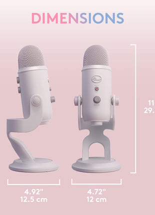 Logitech Creators Blue Yeti USB Microphone for Gaming, Streaming, Podcast, YouTube, Discord, PC, Studio Sound, Plug & Play-White Mist | White Mist Yeti USB Mic, 4 Pickup Patterns, Blue Vo!ce, 3.5mm Headphone Monitoring, USB Plug-and-Play