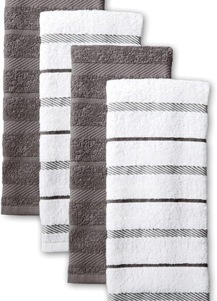 KitchenAid Albany Kitchen Towel 4-Pack Set, Charcoal Grey/White, 16"x26"