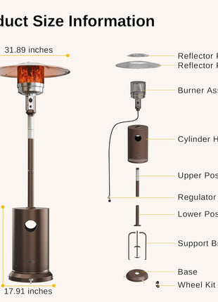 EAST OAK 50,000 BTU Patio Heater for Outdoor Use With Round Table Design, Double-Layer Stainless Steel Burner and Wheels, Outdoor Patio Heater for Home and Commercial, Bronze, 31.9 inch x 31.9 inch x 86.6 inch