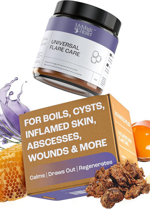 MyMagicHealer Universal Flare Care | Drawing Salve for HS, Boils, Cysts, Hemorrhoids, Pilonidal Cyst, Abscess | Anti Chafing, Wound Care, Relief for Itching Skin w/Propolis & Egg Yolk Extract 4 oz