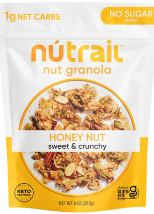 NuTrail Nut Granola Cereal, Honey Nut, No Sugar Added, Keto, Low Carb, Gluten Free, Grain Free, Healthy Breakfast 8 oz. 1 Count