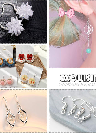 925 Sterling Silver Plated Earring Hooks 150 PCS/75 Pairs,Ear Wires Fish Hooks,500pcs Hypoallergenic Earring Making kit with Jump Rings and Clear Silicone Earring Backs Stoppers (Silver)