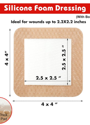 FRESINIDER Silicone Foam Dressing with Adhesive Border – Wound Dressing Bandage – Silicone Foam Pad – Pack of 10 – 4 x 4 Inches Large Waterproof Bandages – Self Adhesive Wound Care and Dressings