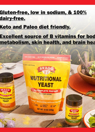 Bragg Premium Nutritional Yeast Seasoning - Vegan, Gluten Free – Good Source of Protein & Vitamins – Nutritious Savory Parmesan Cheese Substitute (Original, 12 Ounce (Pack of 1))