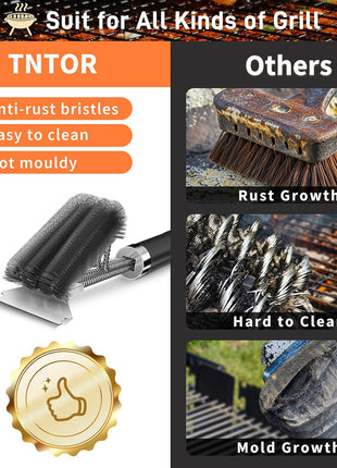 TNTOR Grill Brush with Scraper, 18 inch Adjustable Handle BBQ Grill Brush for Outdoor Grill, Extra Strong Grill Cleaner Accessories for Grill/Smoker/Gas/Charcoal Grill Cleaning-Grill Gifts for Men/Dad