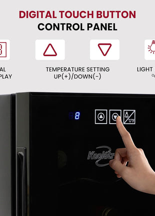 Koolatron 6 Bottle Wine Fridge – Freestanding Wine Cooler with Glass Door, 0.6 cu ft (16 L) Beverage Can Refrigerator, Digital Temperature Control, Ideal for Red, White & Sparkling Wine, Champagne