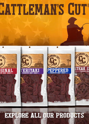 Cattleman's Cut Original Beef Jerky, Premium Marinated Steak High Protein Meat Snacks, Keto Friendly, Gluten Free, Carnivore Travel Snack, Resealable Bag, 10 Ounces