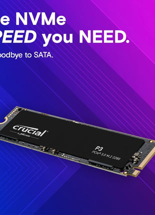 Crucial P3 PCIe Gen3 NVMe 500GB SSD, Up to 3,500MB/s Read, Laptop & Desktop (PC) Compatible, Solid State Drive – CT500P3SSD8