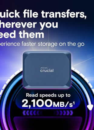 Crucial X10 1TB Portable SSD, Up to 2,100MB/s, USB 3.2 USB-C, External Solid State Drive, Compatible with Windows, Mac & Android, Durable Storage for Games, Photos & Files, Blue - CT1000X10SSD9-02