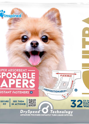 Paw Inspired 32ct Disposable Dog Diapers | Female Dog Diapers Ultra Protection | Diapers for Dogs in Heat, Excitable Urination, or Incontinence (Small)