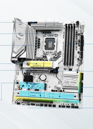 ASRock B860 Steel Legend WiFi 6E LGA1851 Intel Core Ultra (Series 2) DDR5 8666+ (OC) MHz 256GB M.2 ATX Motherboard Thunderbolt SATA3 6.0 Gb/s PCIe 5.0 2.5G LAN HDMI DisplayPort BIOS Flashback
