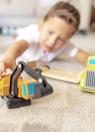 Melissa & Doug Trailer and Excavator Wooden Vehicle Set (3 pcs)