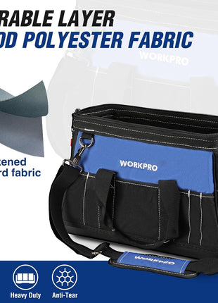 WORKPRO 16-inch Wide Mouth Tool Bag with Water Proof Molded Base