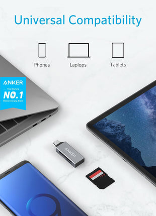 Anker SD Card Reader USB C, Dual Slots USB Type C to Micro SD Card Adapter | For iPhone and Laptops, Card Viewer with Dual Slots for SDXC/SDHC/SD/Micro SDXC/MicroSD/Micro SDHC/UHS-I Cards