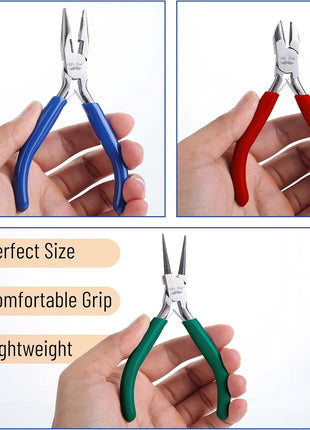Mr. Pen- Pliers for Jewelry Making, 3 Pack, Chain Nose | Round Nose Pliers Set and Wire Cutter for Beading, Wire Wrapping, Jump Rings, Jewelry Repair, Crafting, DIY
