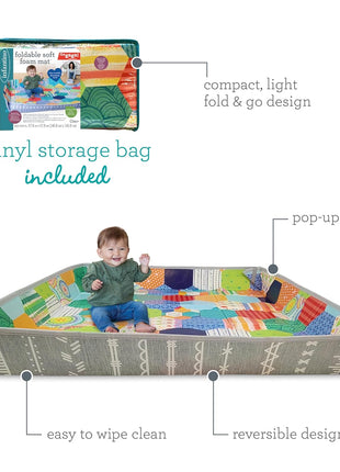 Infantino Foldable Foam Play Mat Reversible 57x57 in, Multicolor | Reversible design with two sides to play, Lightweight & portable, Water-resistant & wipeable, Folds flat for easy storage