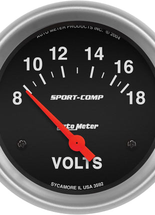 Auto Meter 3592 Sport-Comp Electric Voltmeter Gauge Regular, 2.625 in.