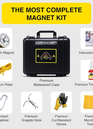 1320LB鈥檚 Complete Magnet Fishing Kit | Double Sided Fishing Magnet Kit with Case | Includes Strong Neodymium N52 Magnets, Durable 65ft Rope, Carabiner, Gloves, Grappling Hook & Carry Case