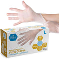 MED PRIDE Medical Vinyl Examination Gloves (Large, 100-Count) Latex & Rubber Free, Ultra-Strong, Clear Disposable Powder-Free Gloves for Healthcare & Food Handling Use