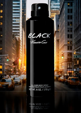 Kenneth Cole Black All Over Body Spray for Men, Aromatic Woody Fragrance, Notes of Watermint, Mandarin, Cedar, and Musk, Long-Lasting Cologne, 6.0 Fl. Oz