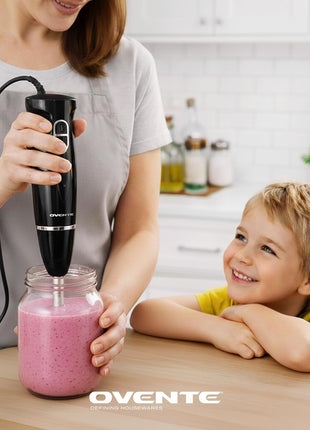 OVENTE Electric Corded Hand Blender, 300W with 2 Mixing Speeds Black HS560B | Handheld Immersion Stick Mixer with Stainless Steel Blades for Smoothies, Purees & Baby Food