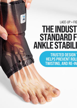 Z ATHLETICS Ankle Brace for Women & Men - Lace Up Adjustable Support with Side Stabilizers for Sprained Ankle, Achilles Tendonitis Relief | Basketball, Volleyball, Running & Sports Recovery - Black, Medium