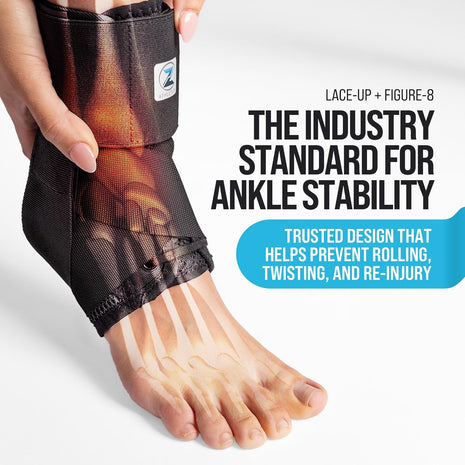 Z ATHLETICS Ankle Brace for Women & Men - Lace Up Adjustable Support with Side Stabilizers for Sprained Ankle, Achilles Tendonitis Relief | Basketball, Volleyball, Running & Sports Recovery - Black, Medium