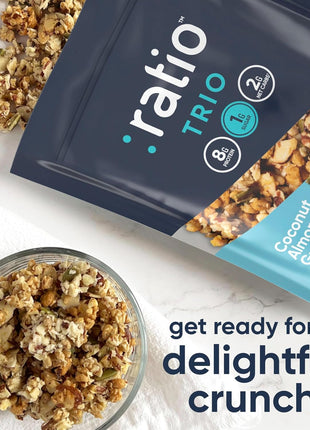 Ratio Trio Coconut Almond Granola Cereal, 1g Sugar, Keto Friendly, 8 oz Resealable Bag