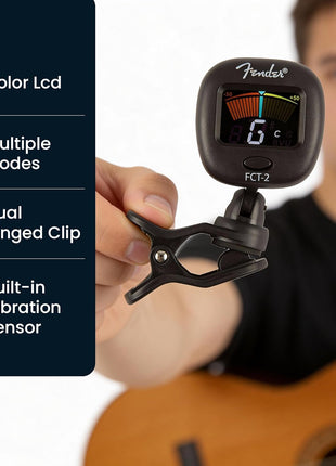 Fender FCT-2 Professional Multi-Instrument Clip-On Tuner for Guitar, Bass, Ukulele, and Violin