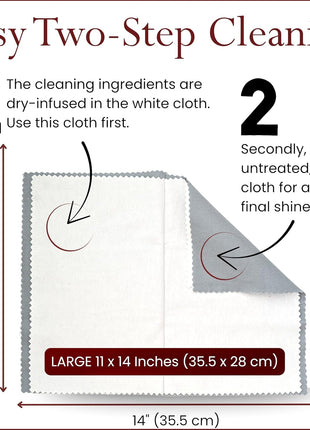 Pro Size Polishing Cleaning Cloth Made in USA for Gold, Silver, Platinum. Pure Cotton Eco Friendly Tarnish Remover Cleaner Large 11 x 14 Inch. Shines Jewelry Like New. Cleans Coins Watches Silverware