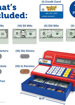 Learning Resources Pretend & Play Calculator Register Toy - Kids Play Set & Credit Card Toy, Register for Kids, Pretend Grocery Store Shopping Playset for Toddlers, Teaching Math Set