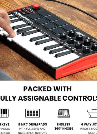 Akai Professional MPK Mini MK3 25-Key USB MIDI Keyboard Controller | Velocity-Sensitive Mini Keys, 8 MPC Pads, 8 Knobs, Software Suite Included, for Beat Makers, Music Producers and Home Studios
