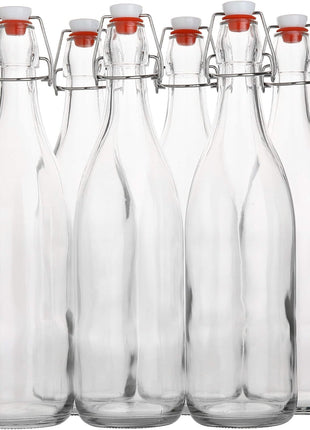 Flip Top Glass Bottle [1 Liter / 33 fl. oz.] [Pack of 6] – Swing Brewing with Stopper for Beverages, Oil, Vinegar, Kombucha, Beer, Water, Soda, Kefir Airtight Lid & Leak Proof Cap Clear