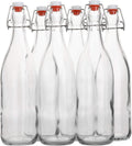 Flip Top Glass Bottle [1 Liter / 33 fl. oz.] [Pack of 6] ??Swing Brewing with Stopper for Beverages, Oil, Vinegar, Kombucha, Beer, Water, Soda, Kefir Airtight Lid & Leak Proof Cap Clear