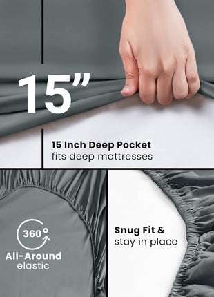 Utopia Bedding Queen Fitted Sheet   Bottom Sheet   Deep Pocket   Soft Microfiber   Shrinkage and Fade Resistant   Easy Care  1 Fitted Sheet Only (Grey)