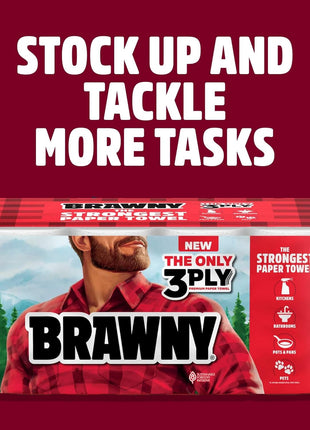 Brawny Tear A Square 3 Ply Paper Towels, 8 Triple Rolls = 24 Regular Rolls, Strong, Absorbent, and Durable with 3 Sheet Sizes (Quarter, Half, Full)