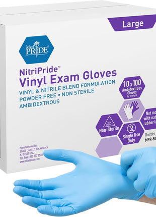MED PRIDE Disposable Multipurpose Hand Protection Nitrile Vinyl Blend Exam Gloves, Medium 100   Powder, Latex & Rubber Free   Single Use Non Sterile Protective Gloves