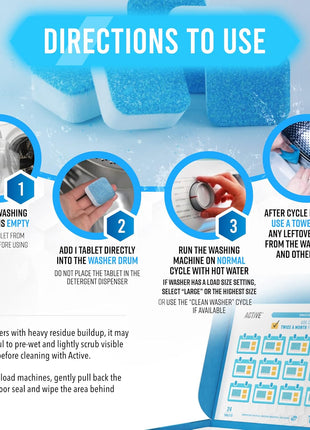 Washing Machine Cleaner Descaler 24 Pack   Deep Cleaning Tablets For HE Front Loader & Top Load Washer, Septic Safe Eco Friendly Deodorizer, Clean Inside Drum and Laundry Tub Seal   12 Month Supply