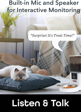 Geeni 6L Smart Pet Feeder with Camera, 1080p HD, Night Vision, Two-Way Audio, Pre-Recorded Messages, WiFi Enabled, Voice Control with Alexa & Google Home, Automatic Cat & Dog Food Dispenser, White