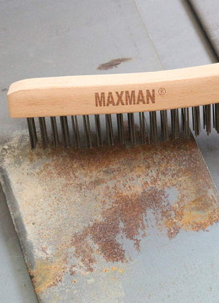 MAXMAN Wire Brush, Heavy Duty Stainless Steel Wire Brushes for Cleaning Rust, Grill Brush, Steel Brush for Paint Removal, Welding, Stiff Bristle Metal Brush with 14 inch Long Beech Handle, Large