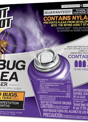 Hot Shot BedBug And Flea Fogger 3 Count-2 Ounce Cans, With Nylar, Inhibits Flea Reinfestation