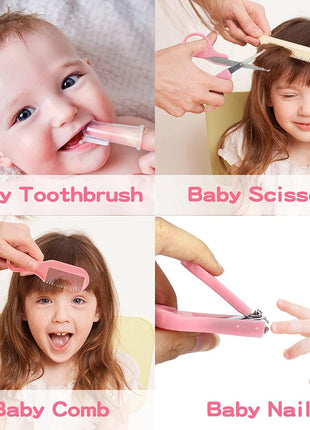Baby Grooming Kit, Infant Safety Care Set with Hair Brush Comb Nail Clipper Nasal Aspirator,Baby Essentials Kit for Newborn Girls Boys (Pink Baby Grooming kit)