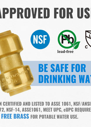 1/2 Inch Coupling, Push Pex Fittings 1/2 Inch, 1/2" Straight Coupling, Brass Push-to-Connect Fittings for Pex Pipe, Copper, CPVC, with 1 Disconnect Clip, Pack of 12