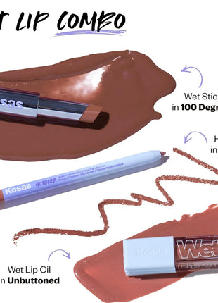 Kosas Wet Lip Oil Gloss - Hydrating Lip Plumping Treatment with Hyaluronic Acid & Peptides, Non-Sticky Finish (Unbuttoned)